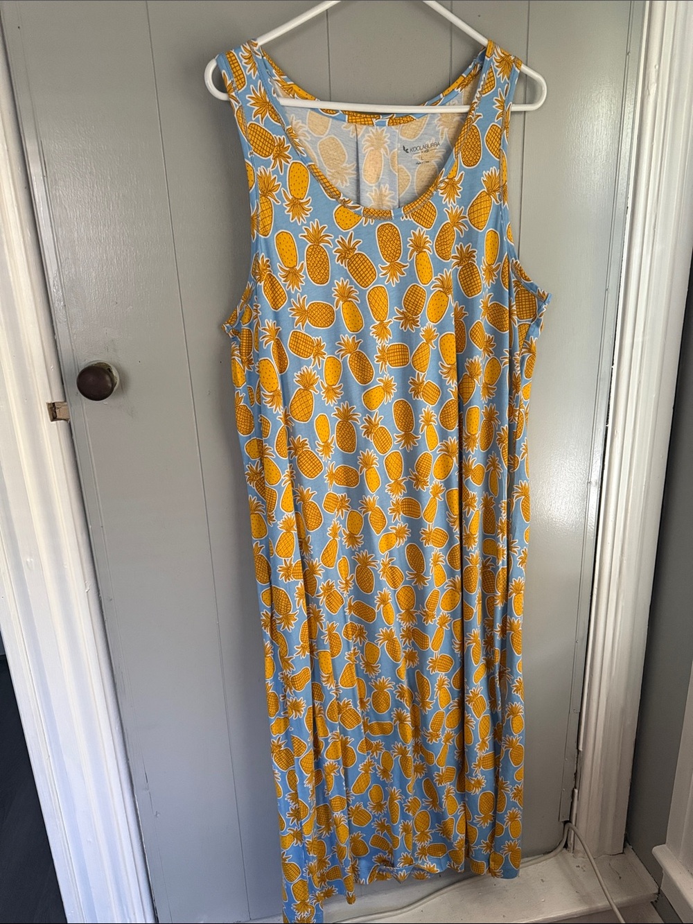 Koolaburra Yellow Pineapple Print Maxi Dress on Light Blue